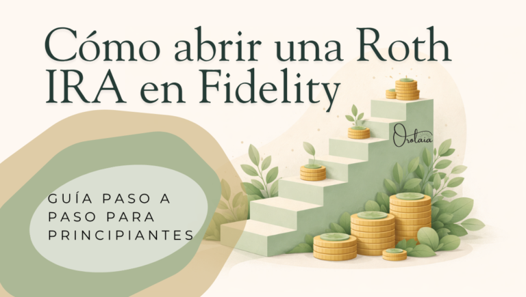 Ilustración de un camino ascendente con monedas creciendo, representando el proceso paso a paso para abrir e invertir en una Roth IRA en Fidelity.
