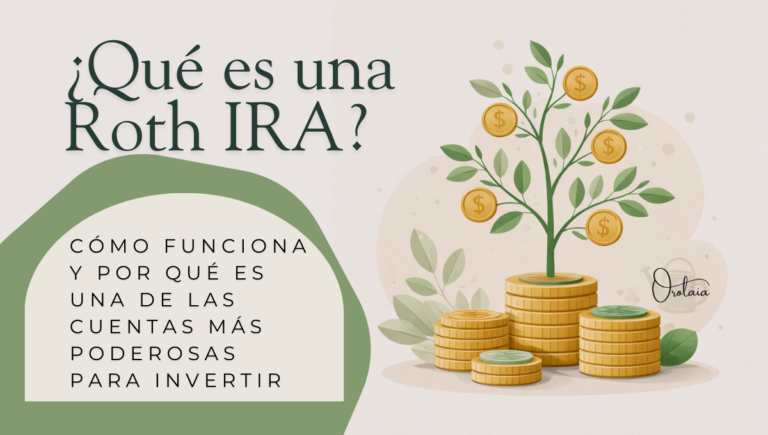 Ilustración de un árbol de dinero creciendo desde monedas, representando inversión en Roth IRA y crecimiento de riqueza a largo plazo.
